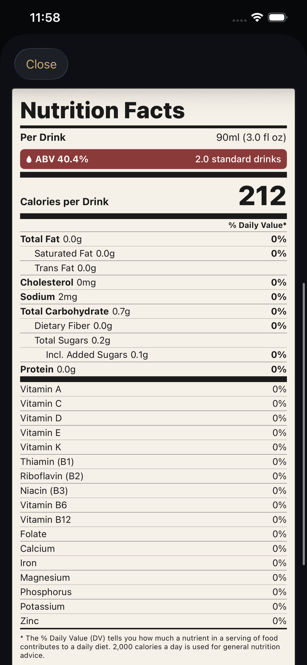 FDA-style Nutrition Facts Panel